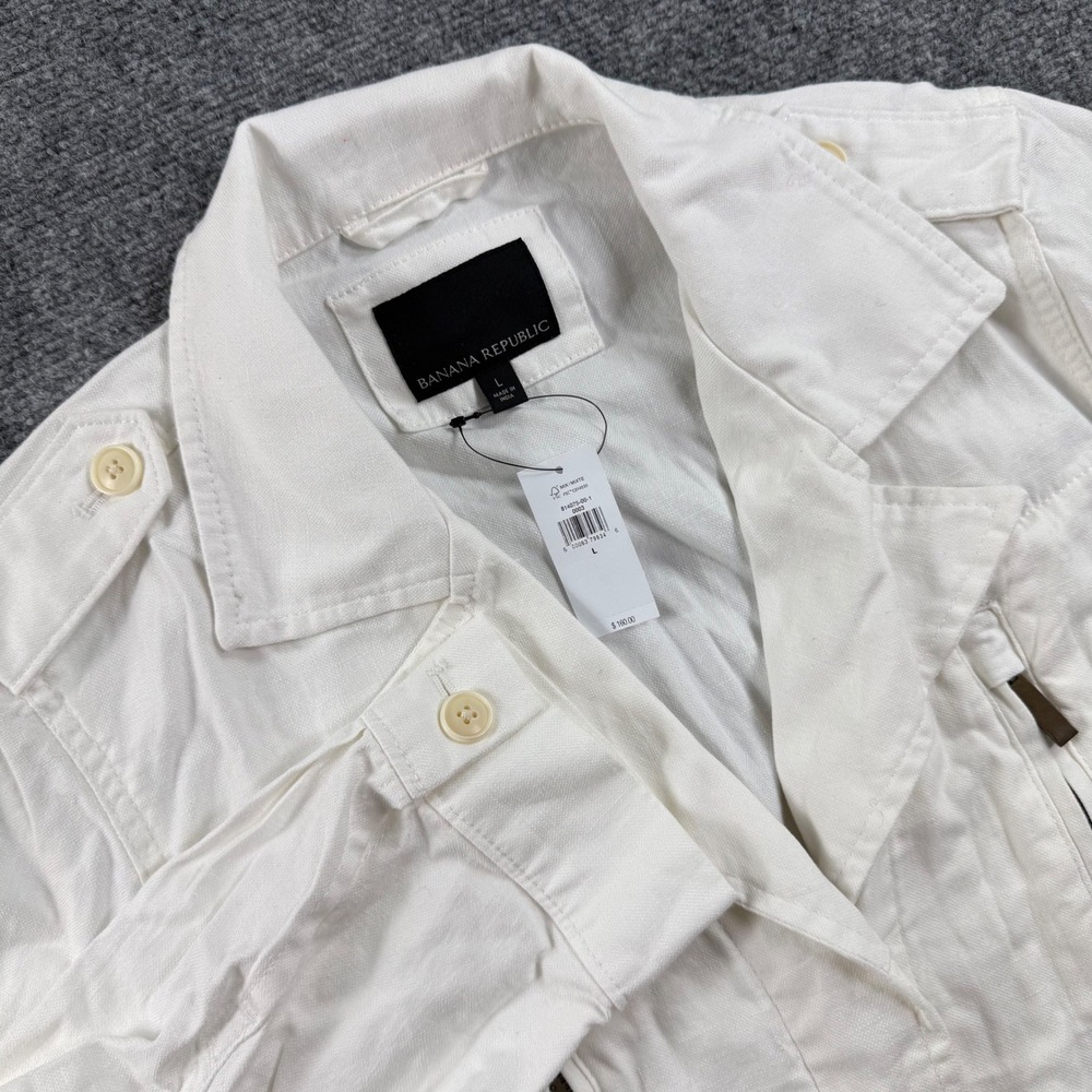 Banana Republic Cropped French Jacket Large White Linen Utility NWT Women FLAW